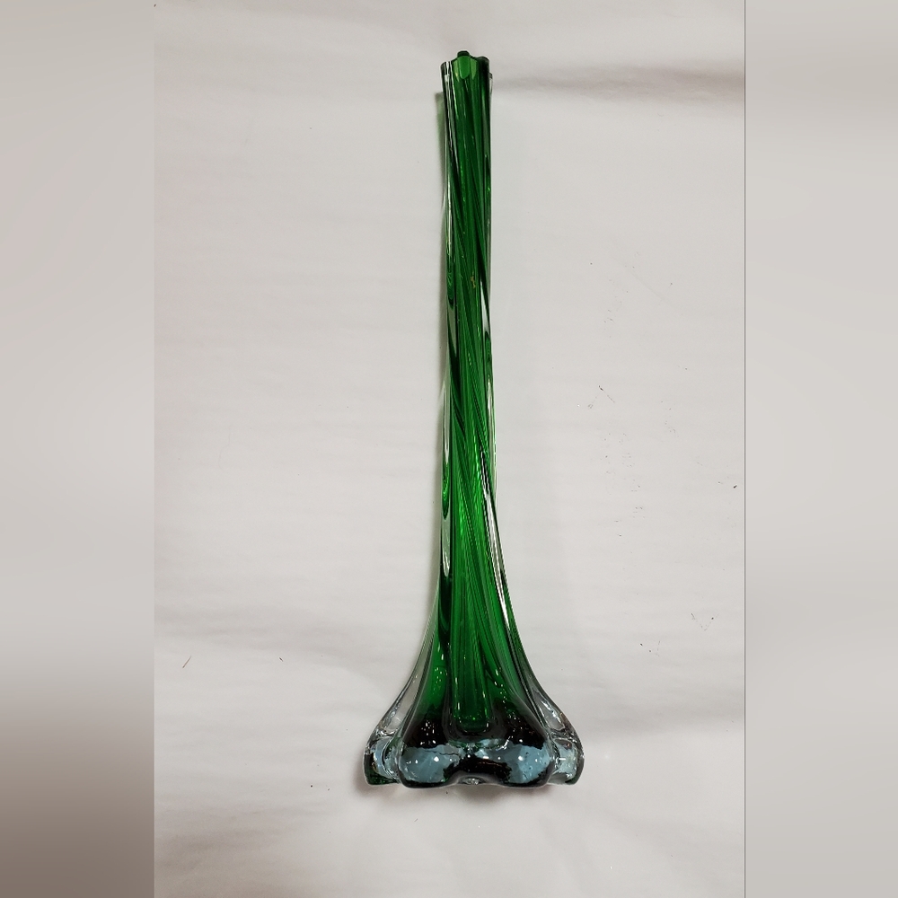 Vintage Swung Strech Twisted Art Glass flute vase flower elephant foot base 11